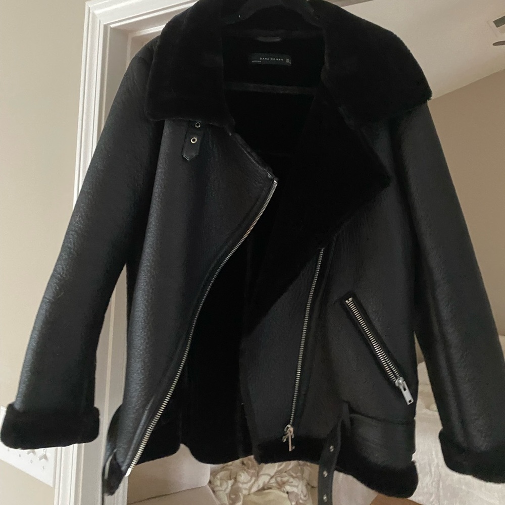Zara faux leather shearling biker jacket